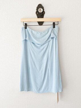 Musera Strapless Top Medium Blue Linen Viscose Blend NWT Side Zip Minimalist